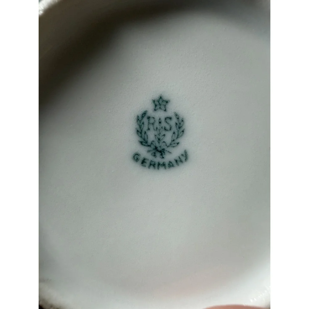 Vintage R S Germany covered sugar‎ bowl hand painted dainty pink roses handles